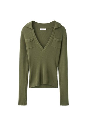 Stradivarius, POLO COLLAR KNIT JUMPER WITH POCKETS - Pullover - khaki