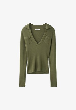 Stradivarius, POLO COLLAR KNIT JUMPER WITH POCKETS - Pullover - khaki