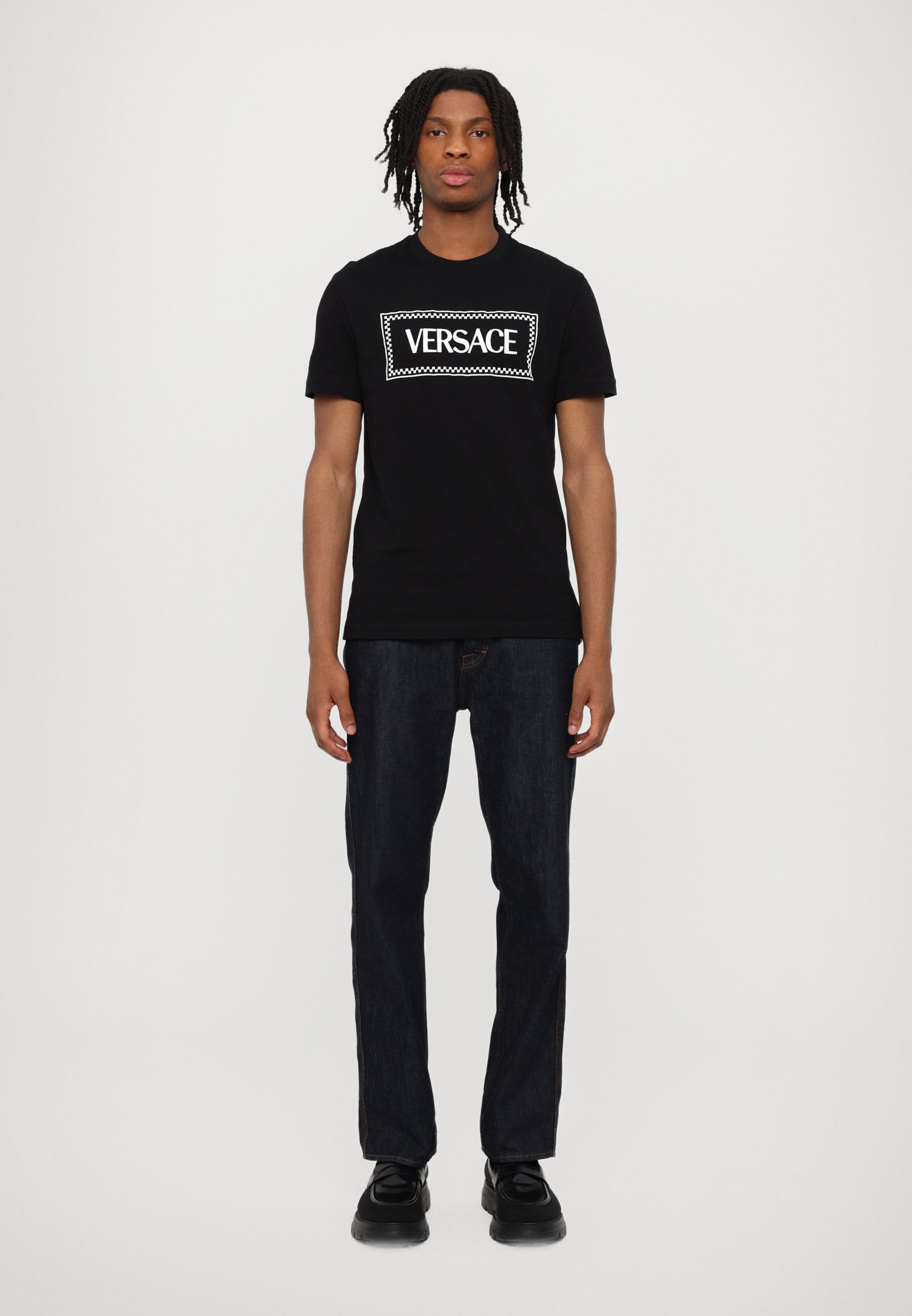 Versace COMPACT LABEL LOGO - T-Shirt print - black/schwarz