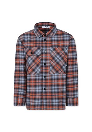 Rood en blauw geruit overhemd van flanel, met een button-down kraag, twee borstzakken en zwarte knopen. Lange mouwen, relaxte pasvorm.