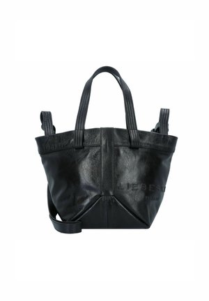 Schwarze Ledertasche mit strukturierten Riemen, in strukturierter Form und mit eingestanzteter Markenbezeichnung an der Seite. Doppelte Griffe und verstellbarer Riemen.