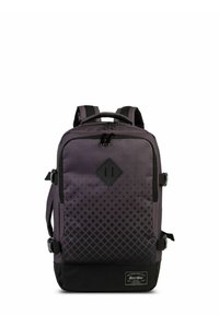 Rugzak met een verloop in paarse en zwarte kleuren, uitgerust met een diamantaccent, ritssluitingen, zijzakken en gevoerde schouderbanden.