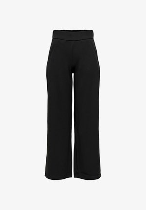 Črne široke hlače z ožjim silhueto, elastičnim pasom in stranskimi žepi. Narejene so iz gladke, fleksibilne tkanine.