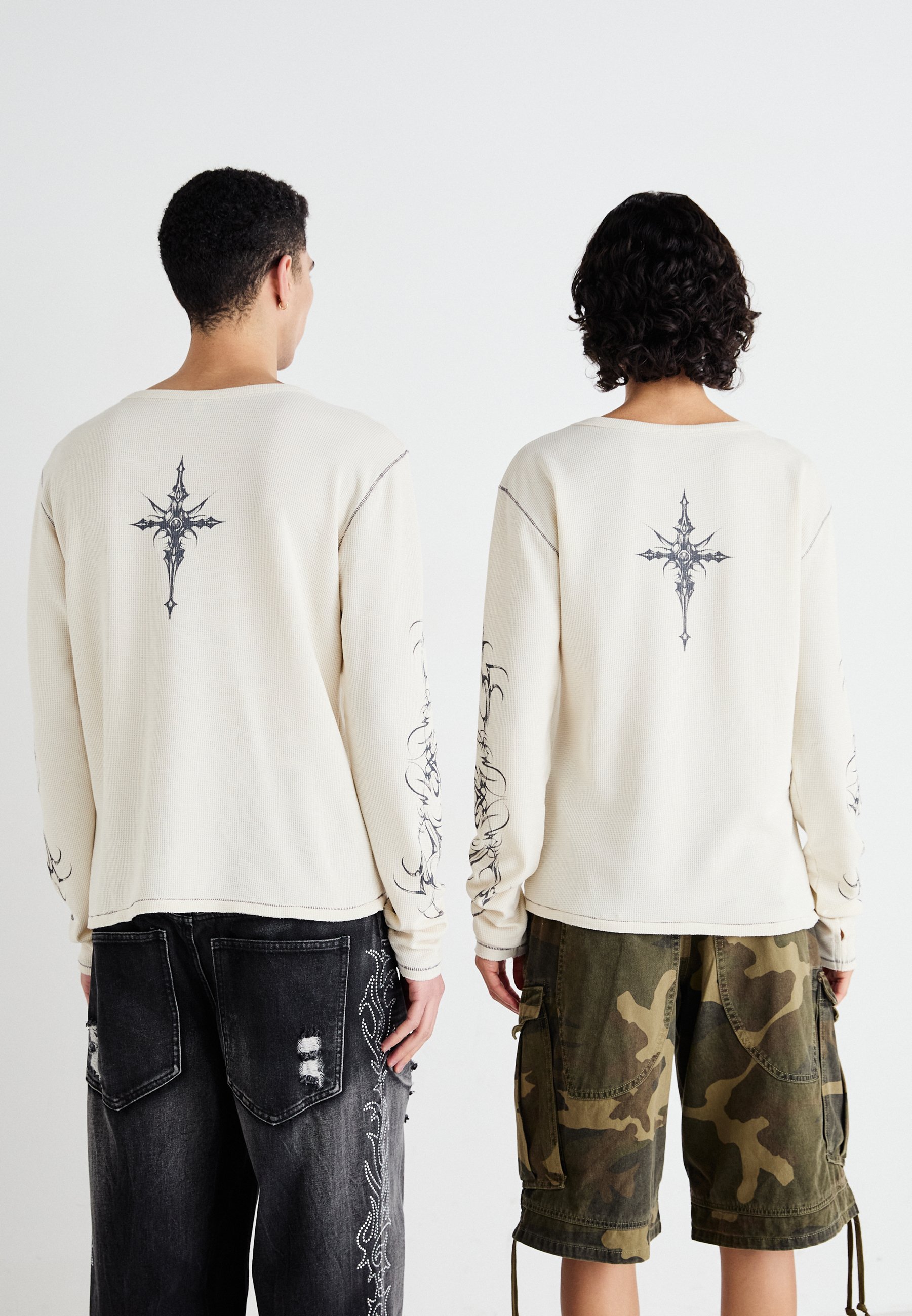 ★JADED LONDON UK★ Ines Waffle White Long Sleeve Top Ines Waffle White Long Sleeve Tee | Jaded London | Clothing
