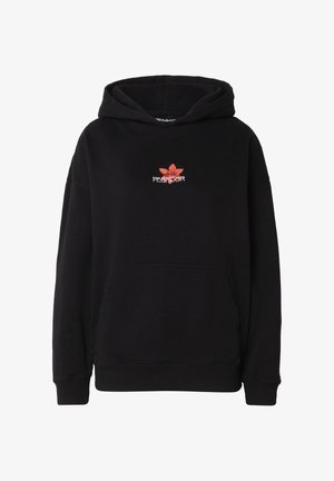 Fekete kapucnis pulóver első zsebbel és kis piros levél logóval a fehér "PEGADOR" felirat felett a mellkasnál.