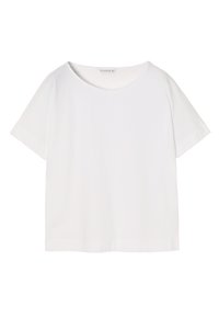 T-shirt bianco a maniche corte in una vestibilità rilassata, con scollatura rotonda e una texture morbida. Design minimale senza motivi o decorazioni.