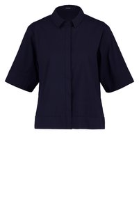 Marinblå kortärmad skjorta i bomullsblandning, med klassisk krage och framknäppning, rak skärning och minimalistisk design.