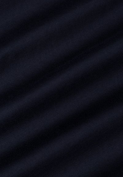 Navy blue fabric with a smooth texture, featuring subtle ribbed patterns and slight sheen, draping across the surface.