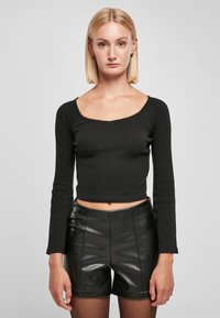 Urban Classics SHORT RIB WIDE V NECK LONGSLEEVE - Hosszú ujjú felső - black