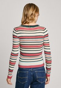 Geribbelde trui met lange mouwen, met horizontale strepen in roze, groen, blauw en crème. Strak design met een ronde halslijn en zoom.