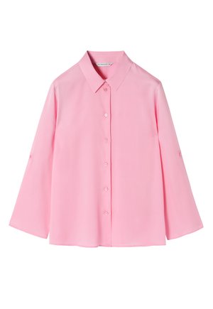 Camicia button-up rosa con colletto, maniche lunghe e taglio dritto. Realizzata in tessuto morbido, presenta dettagli sottili sui bottoni e sui polsini.