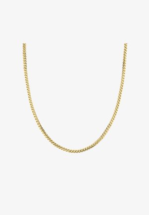 Collier en métal de couleur or avec un design tressé, composé de maillons lisses et arrondis, mettant en avant une finition brillante et une texture uniforme.