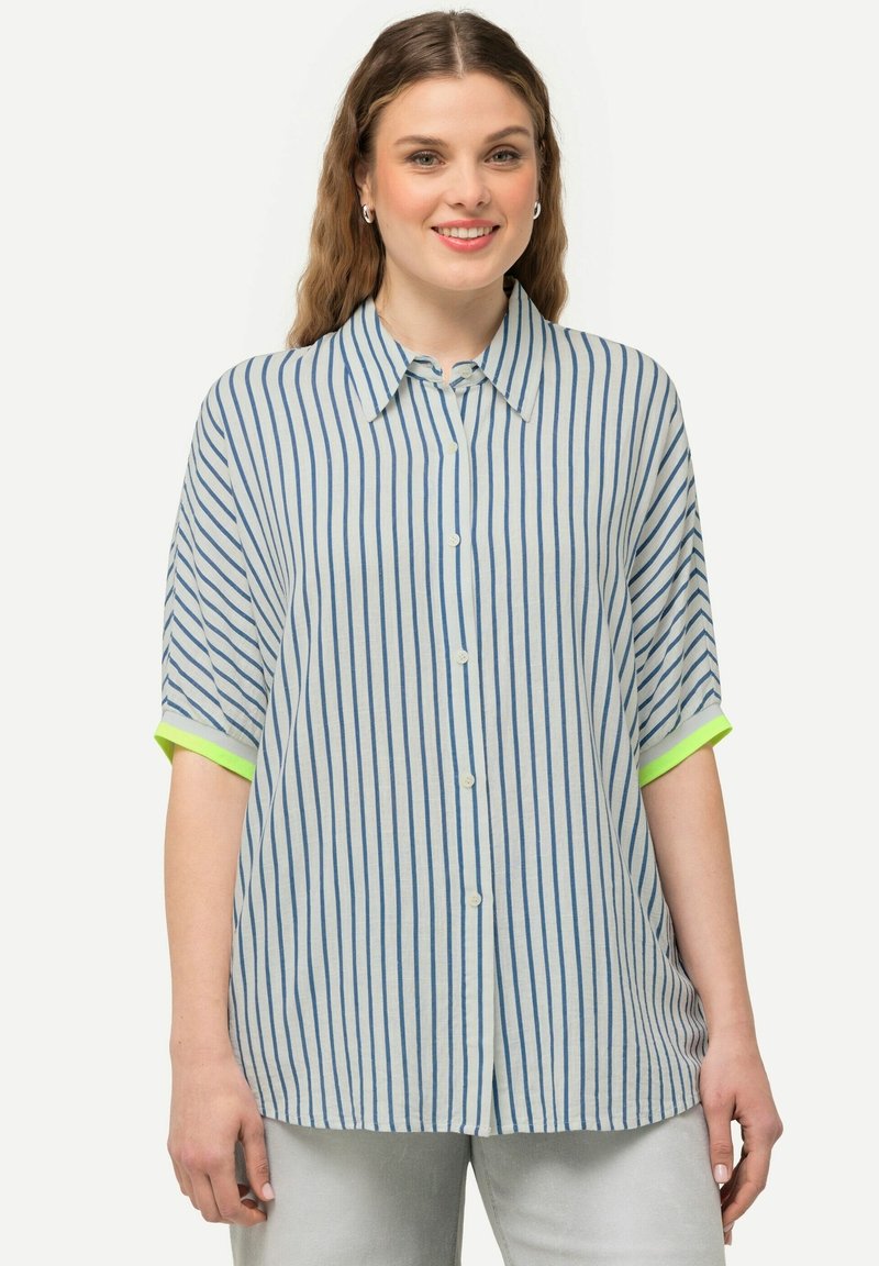 Ulla Popken STRIPED SHORT SLEEVE CONTRAST TRIM - Hemdbluse - azure