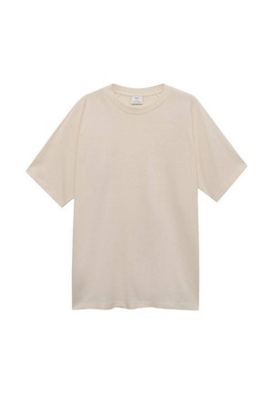Beige short-sleeve t-shirt made of soft cotton. Crew neck design with a relaxed fit and no visible patterns or accents.