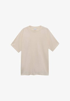 Beige short-sleeve t-shirt made of soft cotton. Crew neck design with a relaxed fit and no visible patterns or accents.
