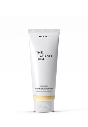 Hvid tube af Mantle "The Dream Hair" nærende behandling til hår og hovedbund med kokosfrugtekstrakt, guarana, phytantriol og hyaluronsyre.