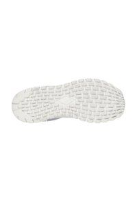 White textured rubber outsole featuring a patterned grip design with raised rectangles and circular accents. Clean, smooth edges.