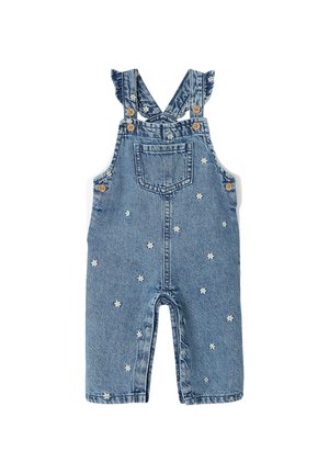 Vertbaudet, VERTBAUDET BABY LATZJEANS MIT BLUMENSTICKEREI - Dungarees - blue stone