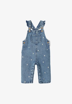Vertbaudet, VERTBAUDET BABY LATZJEANS MIT BLUMENSTICKEREI - Dungarees - blue stone