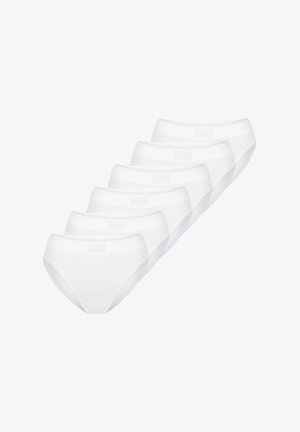 Hvide bomuldsboxershorts i en pakke med seks, med en glat tekstur og et enkelt taljebånd med et lille logomærke.