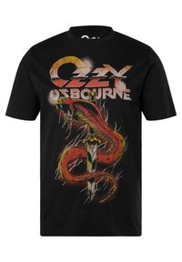 Sort bomuldstrøje med grafik af en grøn slange snoet omkring et sværd, med teksten "Ozzy Osbourne" i stiliserede bogstaver.