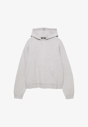 Grijze hoodie gemaakt van een katoenmix, met een voorzak, ribgebreide manchetten en een ontspannen pasvorm. Zachte textuur overal.