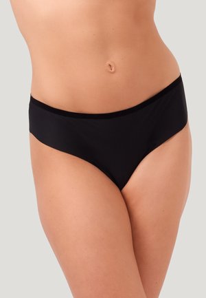 Zwarte katoen slip met een soepele, rekbare textuur. Hoogwaardige snit met een naadloze tailleband en subtiele beenopeningen.