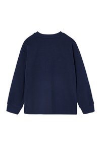 Dunkelblaues Langarm-Sweatshirt aus weichem Material, mit Rundhalsausschnitt, gerippten Bündchen und einem schlichten, einfarbigen Design.