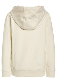 Felpa crema con cappuccio, caratterizzata da una texture morbida, polsini e orlo a costine, e un dettaglio di cucitura minimale sul retro.