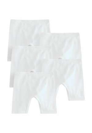 Cinci perechi de pantaloni scurți albaști din bumbac, cu o textură netedă și talie elastică, având un model subtil.