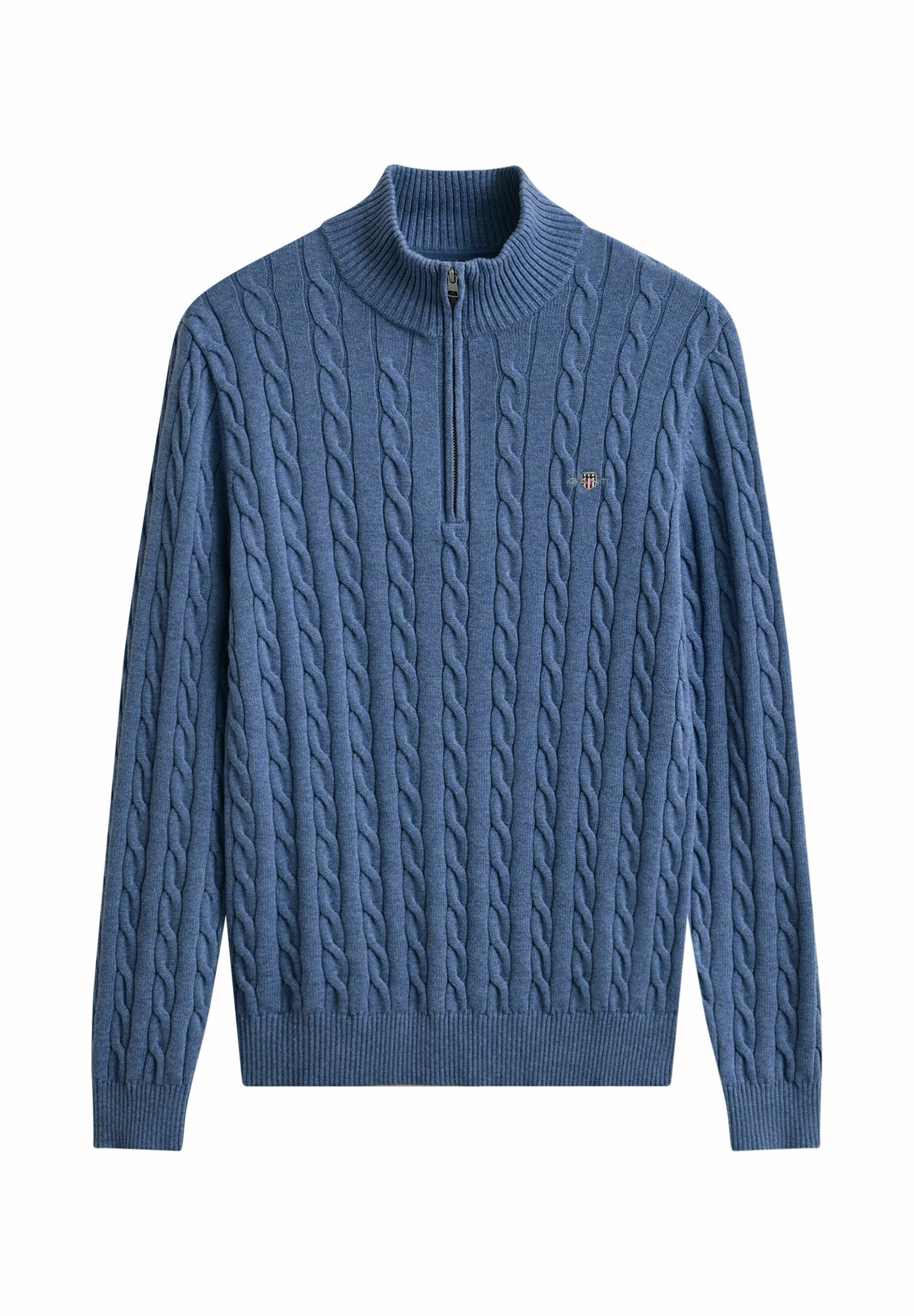 GANT COTTON CABLE HALF ZIP - Svetr - denim blue melange