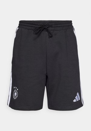 Svarta träningsshorts med resår i midjan, vita sidoränder och en broderad logotyp med stjärnor och ett vapen på vänster ben.