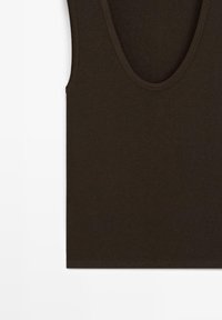 Dark brown sleeveless cotton tank top with a scoop neckline, laid flat on a white background.