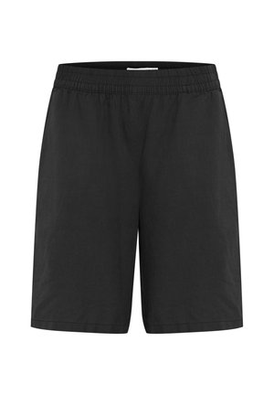 Black shorts made of lightweight fabric with an elastic waistband and a straight-leg design. No pockets or distinctive patterns.