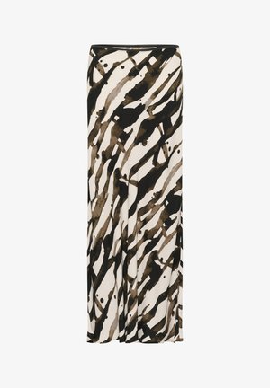 Lång, flödande kjol i kräm, brunt och svart abstrakt mönster. Tillverkad av lättviktig tyg med en mjuk textur och elastisk midja.