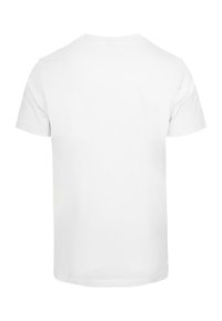 White, short-sleeved t-shirt with a crew neck and a smooth, cotton fabric. The back is plain with no logos or designs.