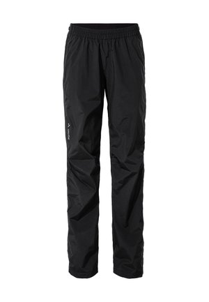 Waterdichte zwarte broek met een elastische tailleband, met een gladde textuur, recht-lange ontwerp en logo-detail aan de zijkant.