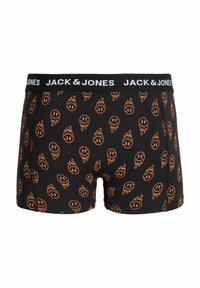 Boxer noirs avec un motif de smileys orange qui fondent et une ceinture noire avec le texte blanc "JACK & JONES".