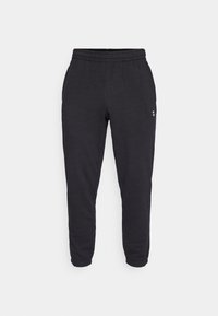 Zwarte joggingbroek met een elastische tailleband en boorden, gemaakt van zachte katoenen stof. Heeft een klein logo op de linkerdij.