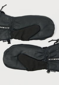 Sorte lærvotter med myk svart tekstilaccent, med elastiske mansjetter, merkevareetikett og vanntett design.