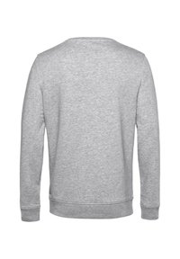 Felpa a maniche lunghe di un grigio chiaro uniforme mostrata di spalle, con polsini e fondo a coste, su uno sfondo bianco.