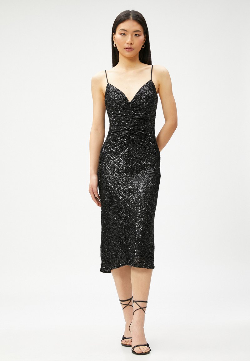 Koton DRAPE SEQUINED MIDI Cocktail dress / Party dress black