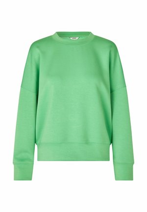 Green, crew-neck sweatshirt with long, dropped sleeves. Made of soft fabric, it features a relaxed fit and ribbed cuffs at the hem and sleeves.