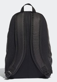 Black backpack with padded mesh sides, adjustable straps, and a reinforced top handle. Features a smooth, matte texture and minimal hardware.