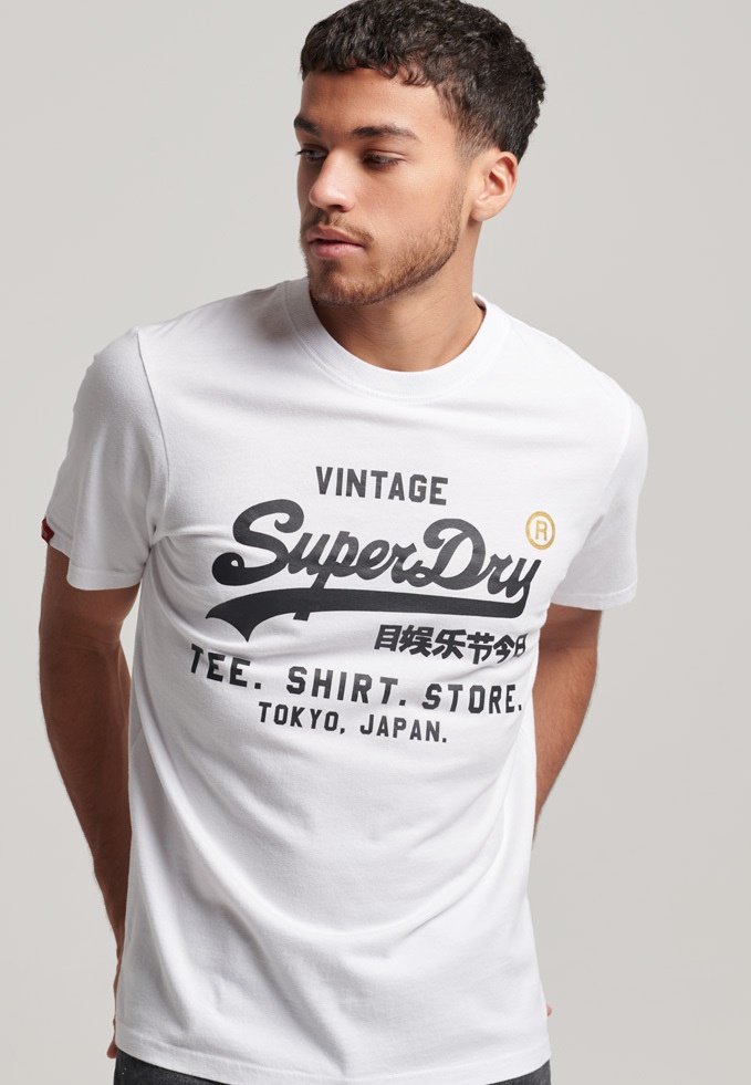 Superdry VINTAGE LOGO STORE CLASSIC - T-shirt print - optic/wit denim ...