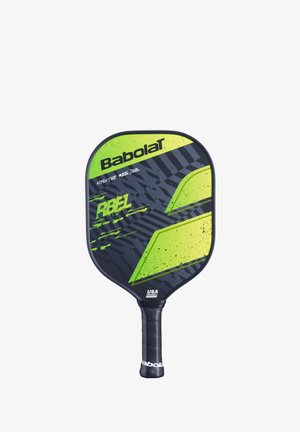 Babolat RBEL pickleball paddle med et design i sort og neongrøn. Har en tekstureret overflade, et bredt greb og dristige grafikker.