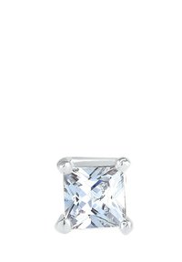 Kristallklarer, quadratisch geschliffener Edelstein, der in polierten Silberkrallen gefasst ist. Verfügt über multifunktionale Oberflächen, die das Licht reflektieren, mit einer glatten, polierten Oberfläche.