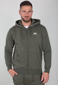BASIC SMALL LOGO - Bluză de molton cu fermoar - dark olive