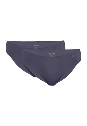 To par mørkegrå bikinis til kvinder med et lille logo på linningen, størrelse medium, stablet side om side.
