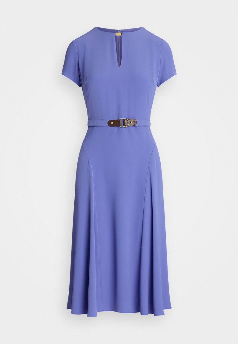 purple dress ralph lauren Lauren Ralph Lauren Women's Purple Self Belt Three-Quarter Sleeve Surplice Jersey Dress COUTUREPOINT